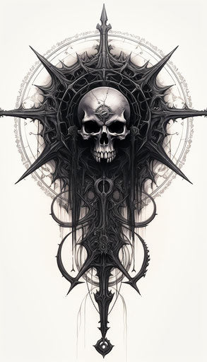 Soldier on black symbol, lovecraftian style, detailed linework