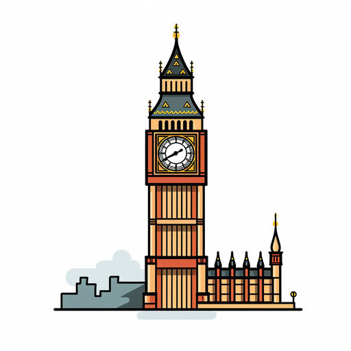 Minimalist Big Ben Clipart on White Background