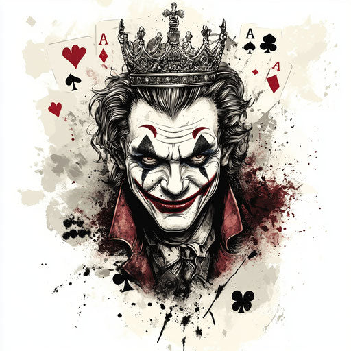Beautiful flat tattoo sketch of joker card featuring king’s crown