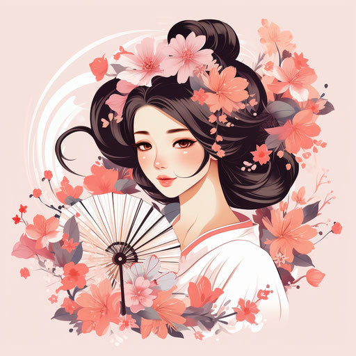 Minimalistic Japanese style fan with flowers