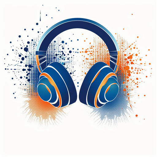 Sound logo in blue and orange on abstract white background
