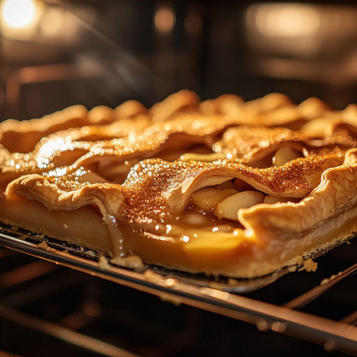 Apple pie golden baking close-up