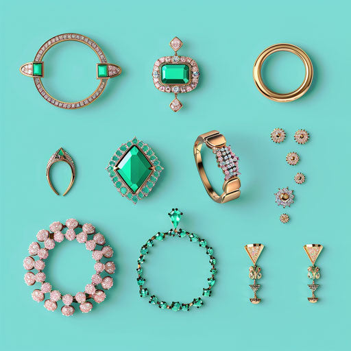 Realistic jewelry clipart on flat turquoise background