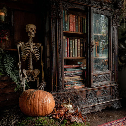 Autumn Vibe with Pumpkins and a Bookcase