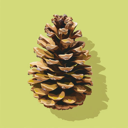 Realistic pinecone clipart on flat chartreuse background