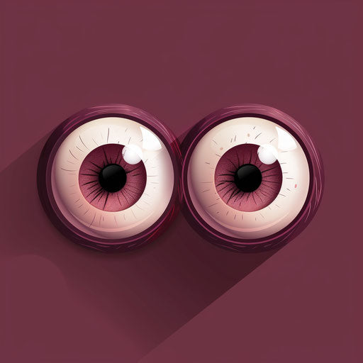 Realistic cartoon eyes in PNG on a rich burgundy background
