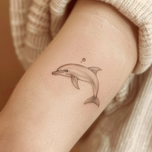 Small delicate dolphin tattoo on clean white background