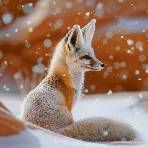 Fennec fox in a snowy desert landscape