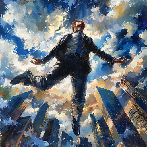 Triumphant businessman overlooking the city