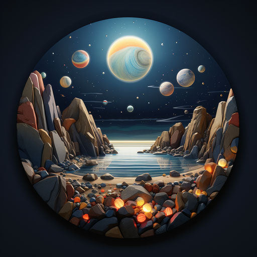 Beach rocks and stones with colorful night lights x