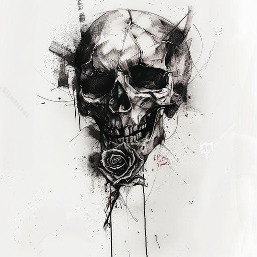 Gangster skull with a rose in its teeth