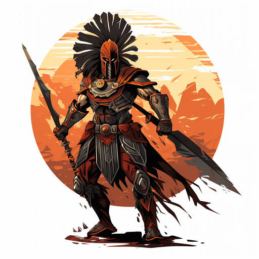 Warrior clipart in the style of Chiaroscuro Art, on a white background