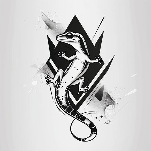 Flat modern tattoo sketch of a gecko with sharp minimalist lines