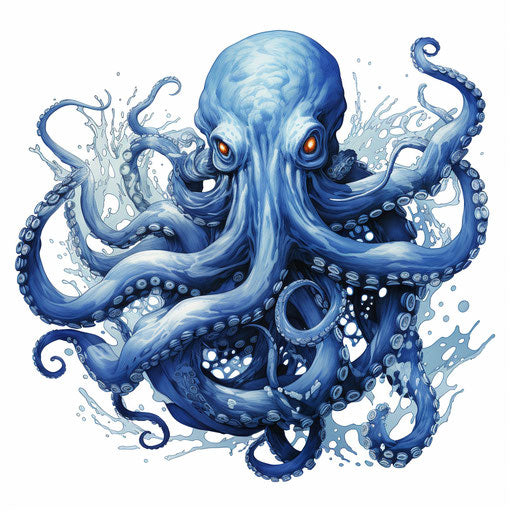 Octopus drawing, white background | raymond pettibon style, light blue, aaron horkey, flowing lines, jody bergsma