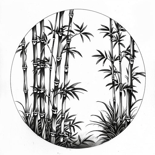 Sketch of a hand-drawn tattoo of an oriental bamboo forest