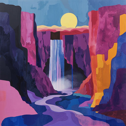 Waterfall with abstract desert scenery
