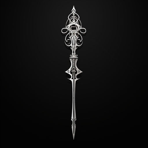 Art deco sword drawing in black and white, cybermysticpunk
