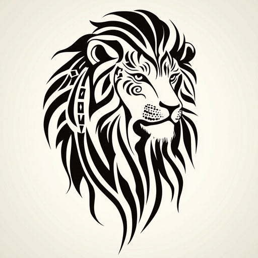 Lion tattoo with tribal patterns - flat sketch clipart