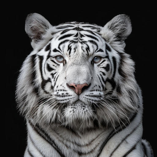 White tiger portrait on black background in hyper realistic style