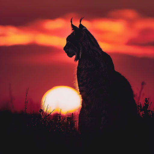 Silhouette of lynx against stunning sunset
