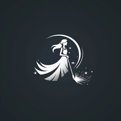 Cleaning company logo in white and silver with dark background