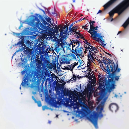 Cosmic-themed tattoo sketch of the Lion of Judah