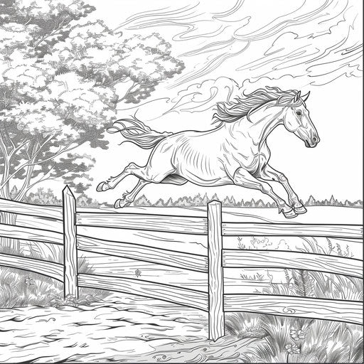 A horse jumps over a fence