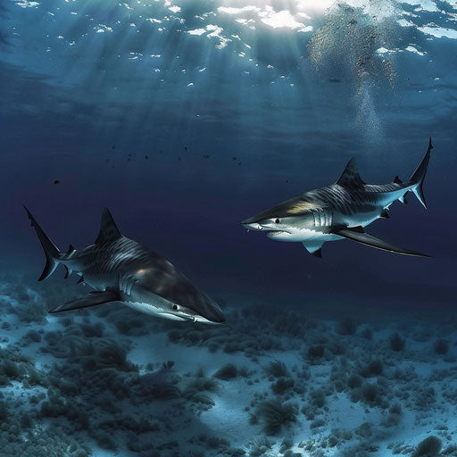 Tiger shark swimming with a manta ray