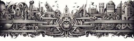 Black and white ornamental design inspired by afrofuturism