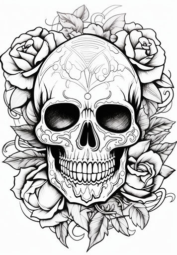Sugar skull with rose and leaves vector
