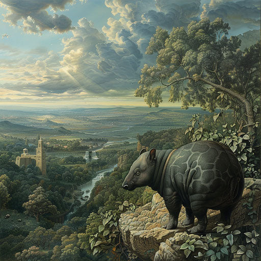 Tapir in front of a vast landscape, awe-inspiring view