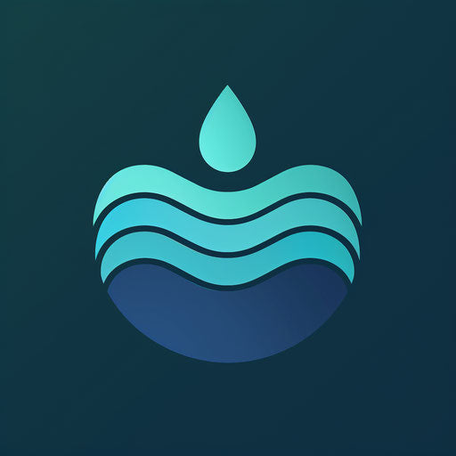 Water logo in teal and navy with a modern background