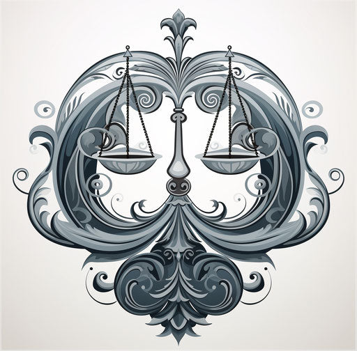 Symbol of justice on scale, Maori art style, grisaille