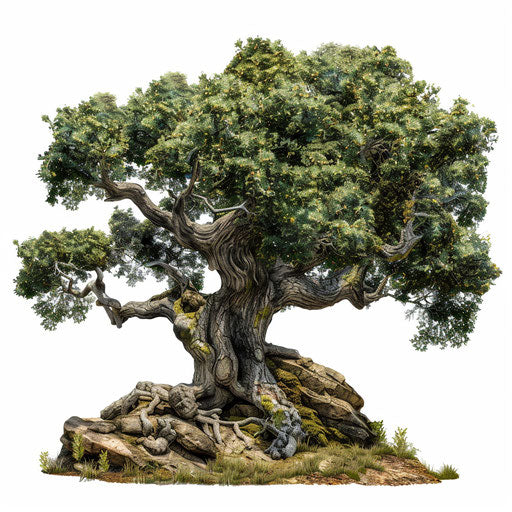 Realistic illustration of an oak tree on white background