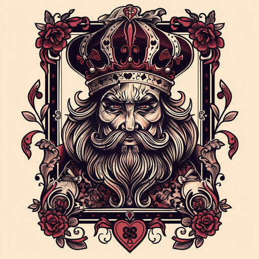 Victorian king of hearts with intricate laces and burgundy tones