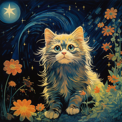 Louis Wain cat resting outside at night