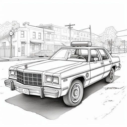 Vintage urban realism police car coloring pages