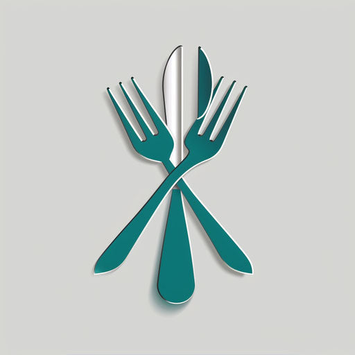 Restaurant logo in silver and teal on sleek gray background