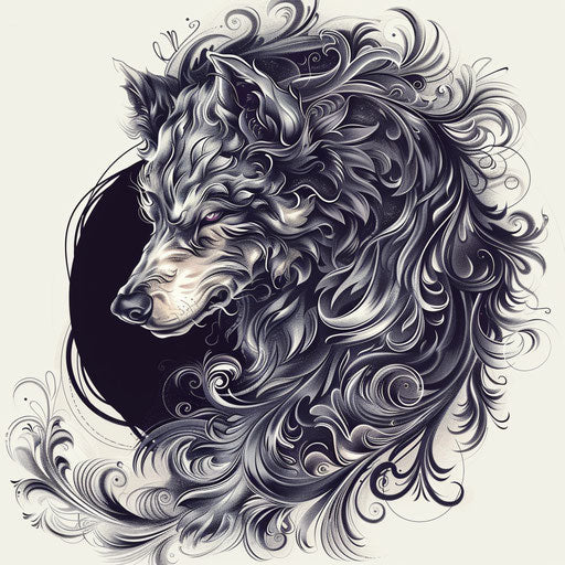Sophisticated flat tattoo sketch of a werewolf