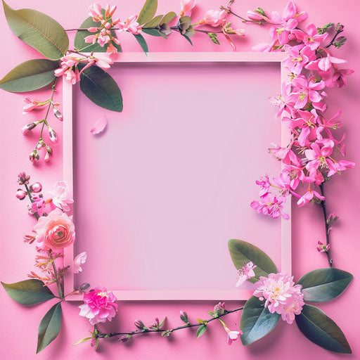 Pink border in photo realistic style with a flat random background, vibrant tones and enhanced clarity