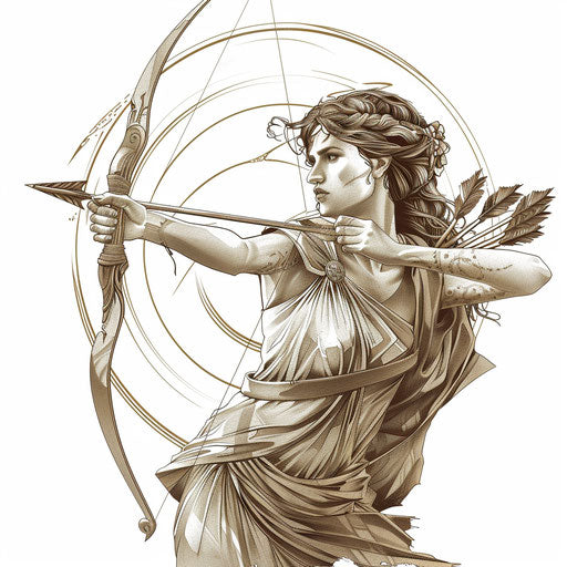 Detailed tattoo illustration of the Greek goddess Artemis
