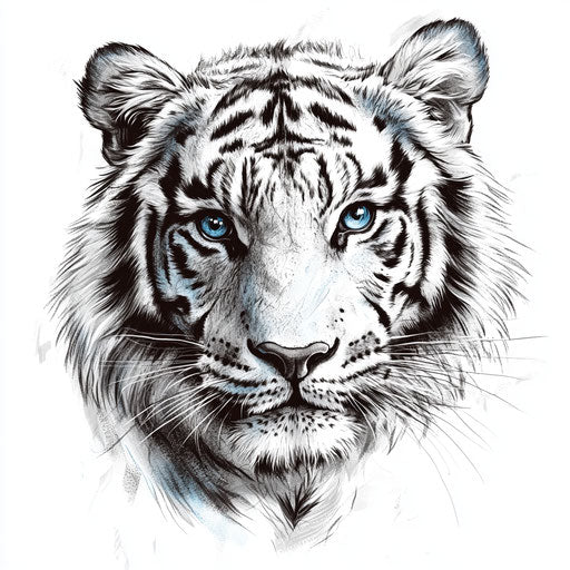 Flat tattoo sketch of tiger on hand with detailed fur textures