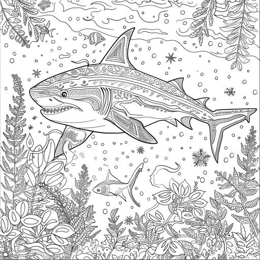 Shark in a snowy underwater environment with detailed patterns