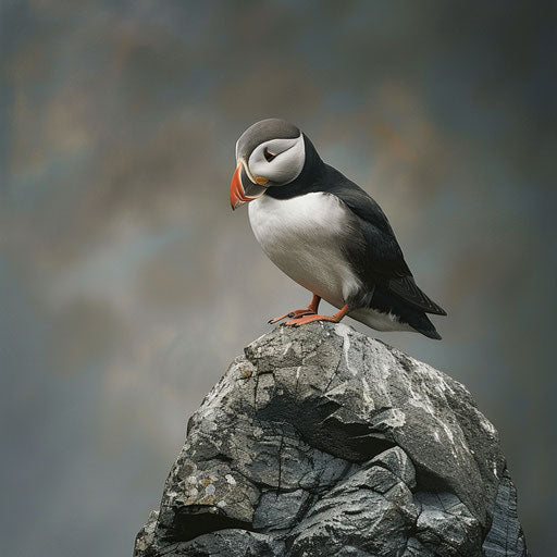 Puffin bird gracefully perched on a rock