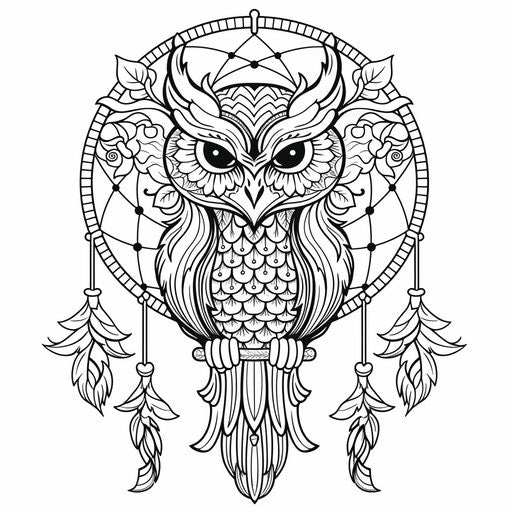 Black and White Owl in a Dream Catcher Coloring Pages