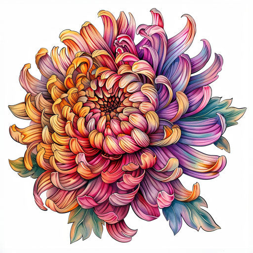 November chrysanthemum in vibrant colors on white background