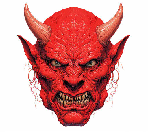 The image of a red devil face with horns
