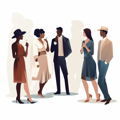 Illustration of people in conversation in the style of Chiaroscuro Art on white background