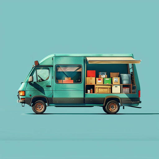 Realistic delivery clipart with flat teal background