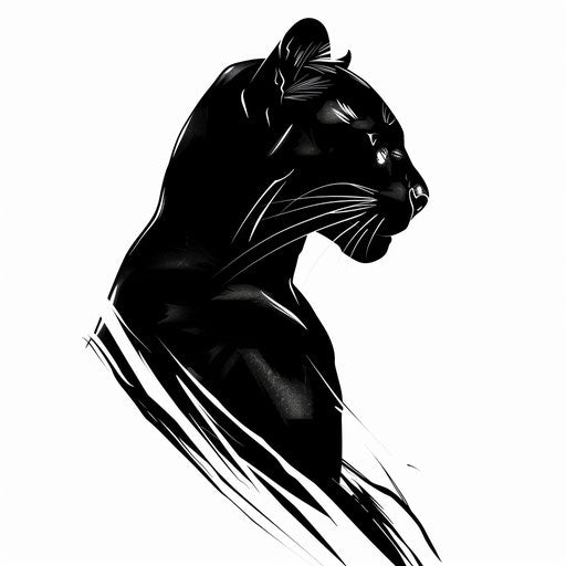 Sleek and sharp minimalist black panther silhouette tattoo on bright white background